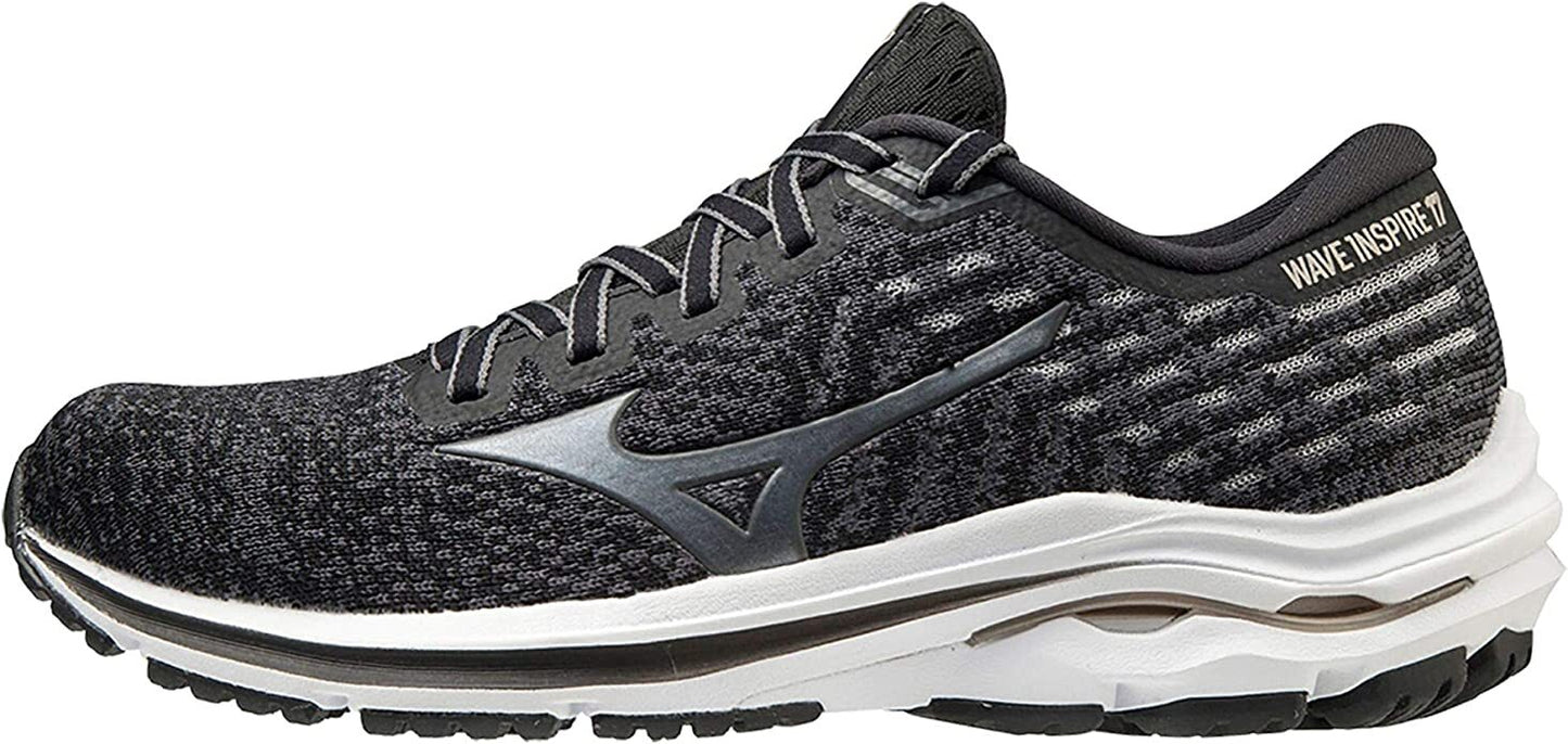 Mizuno Womens Wave Inspire 17 Waveknit Running Shoes - Black/Platinum Gold-1