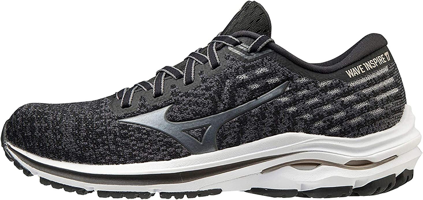 Mizuno Womens Wave Inspire 17 Waveknit Running Shoes - Black/Platinum Gold-1