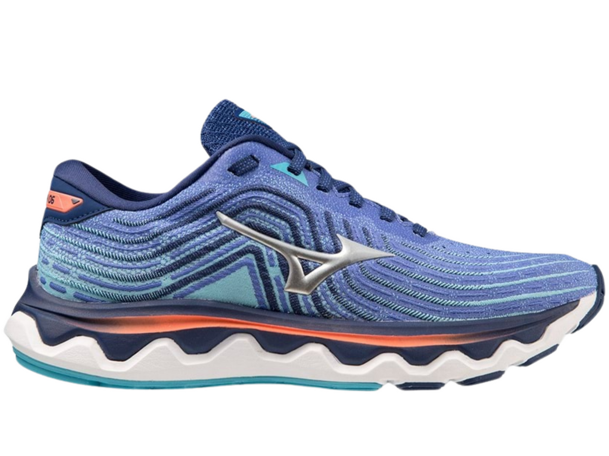 Mizuno Women's Wave Horizon 6 Running Shoes in Dazzling Blue/Silver/Neon Flame – Size US 7.5