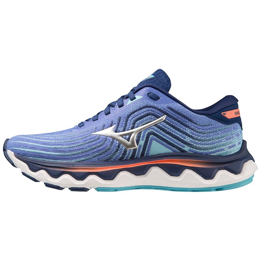 Mizuno Women's Wave Horizon 6 Running Shoes in Dazzling Blue/Silver/Neon Flame – Size US 7.5