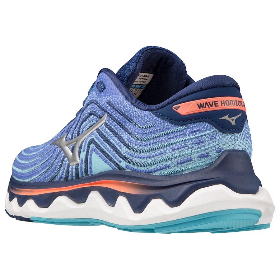 Mizuno Women's Wave Horizon 6 Running Shoes in Dazzling Blue/Silver/Neon Flame – Size US 7.5