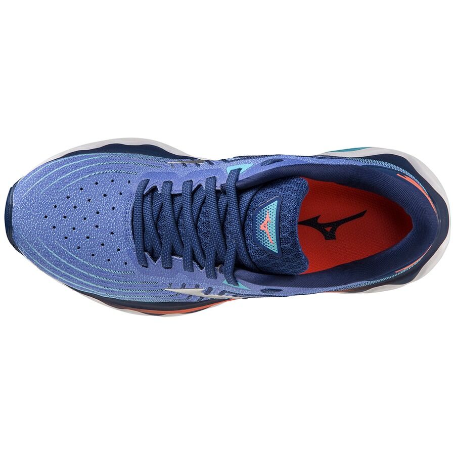 Mizuno Women's Wave Horizon 6 Running Shoes in Dazzling Blue/Silver/Neon Flame – Size US 7.5