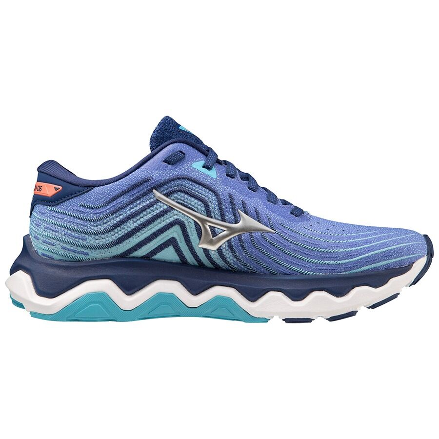 Mizuno Women's Wave Horizon 6 Running Shoes in Dazzling Blue/Silver/Neon Flame – Size US 7.5