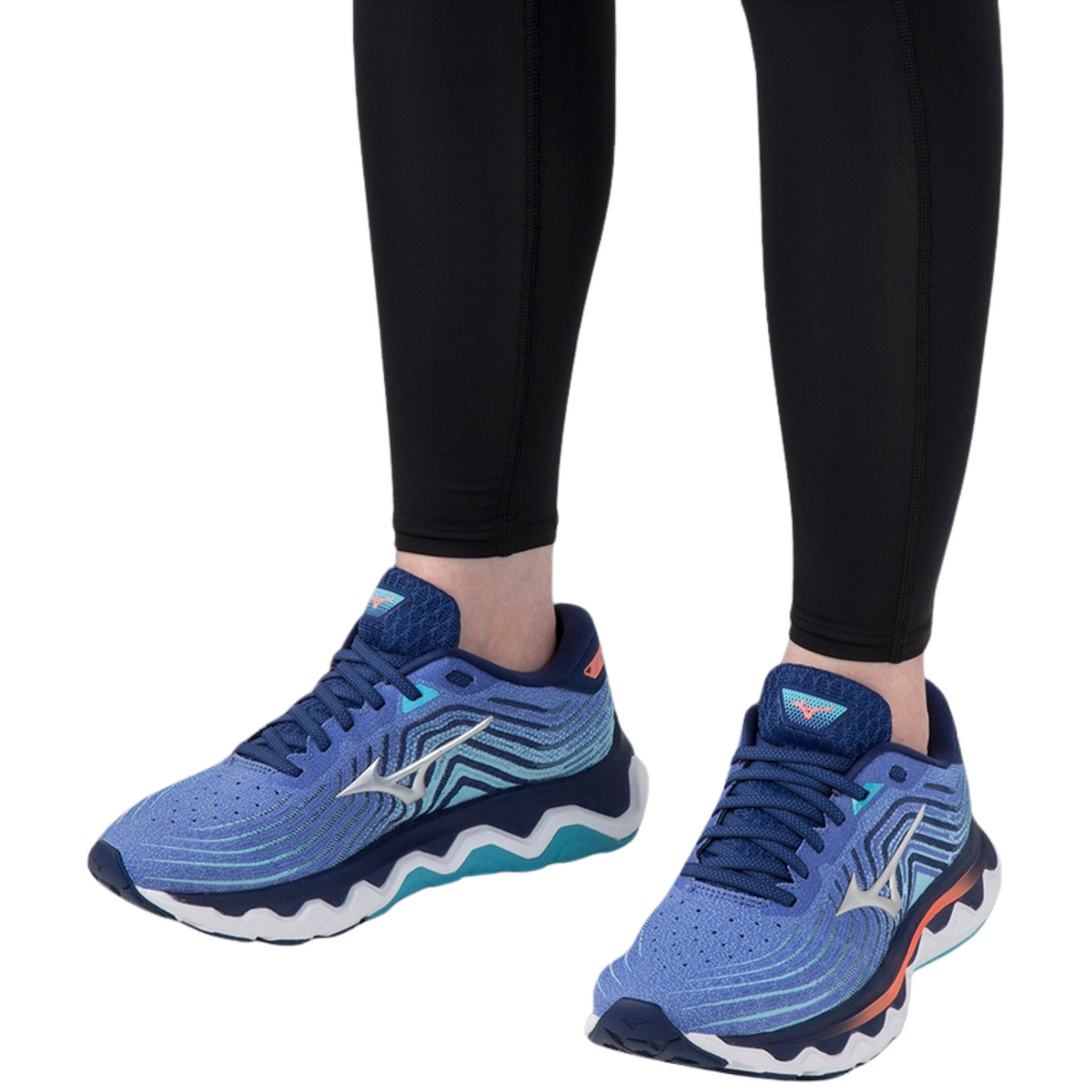 Mizuno Women's Wave Horizon 6 Running Shoes in Dazzling Blue/Silver/Neon Flame – Size US 7.5