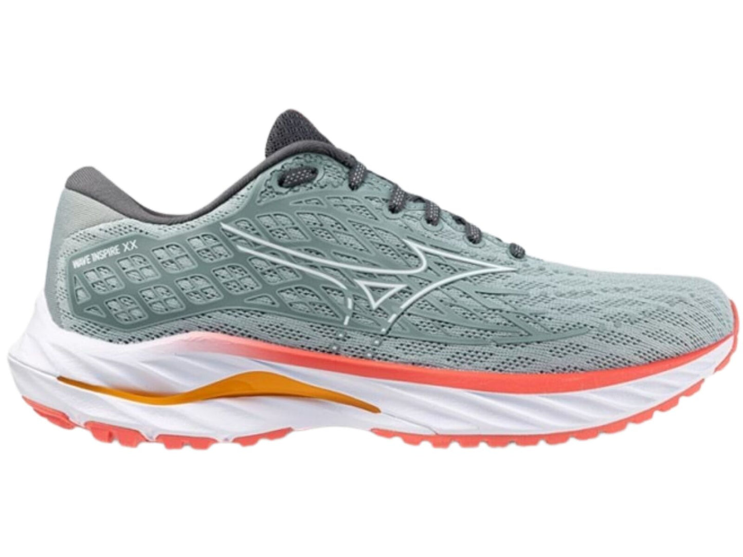 Mizuno Womens Wave Inspire 20 Running Shoes – Grey Mist/White/Dubarry – Size US 7