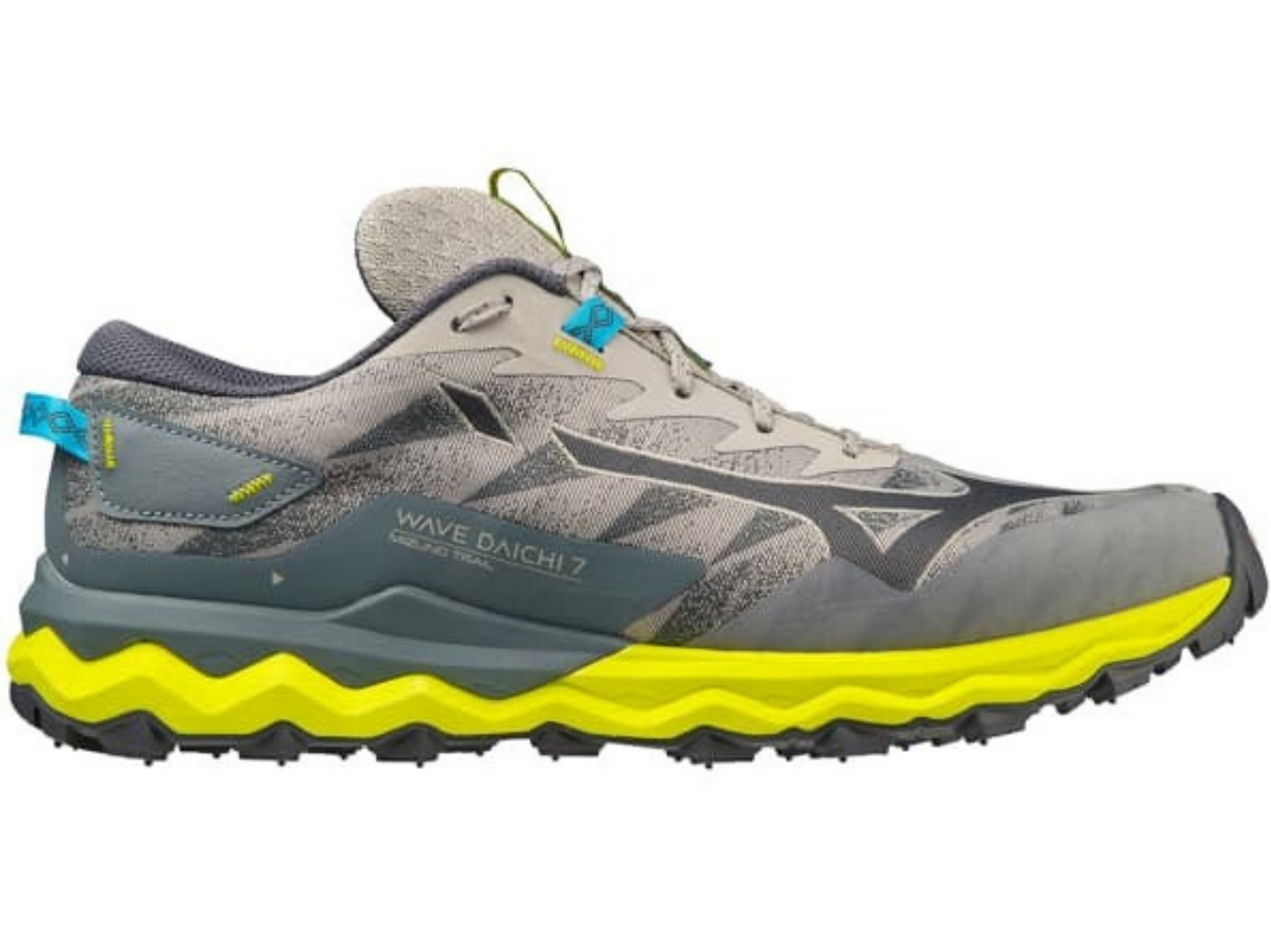 Mizuno Wave Daichi 7 Mens Trail Shoes Gray/Blue/Bolt Size US 10.5