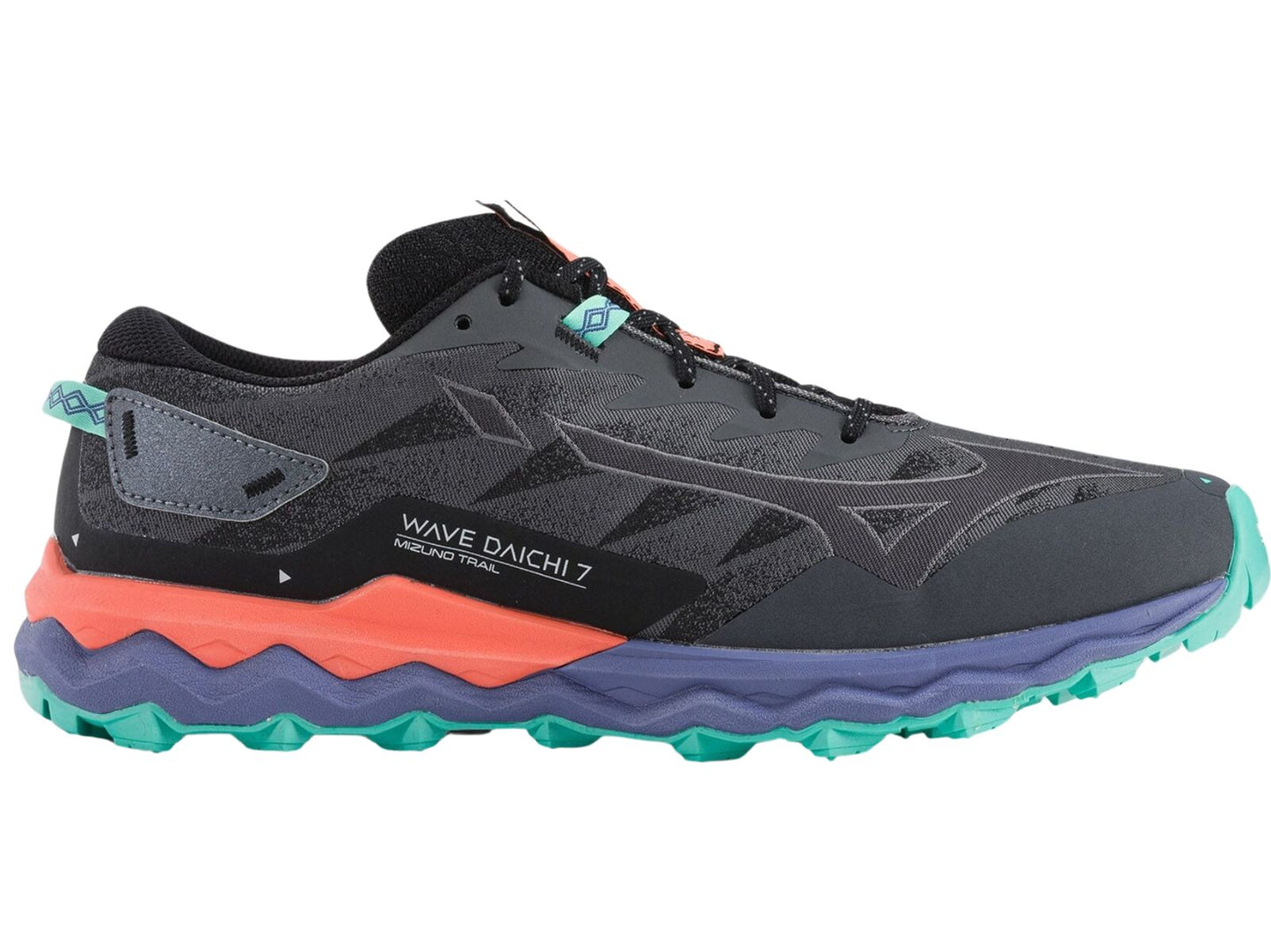 Mizuno Wave Daichi 7 Mens Trail Running Shoes Iron Gate / Ebony / Living Coral – US 10.5