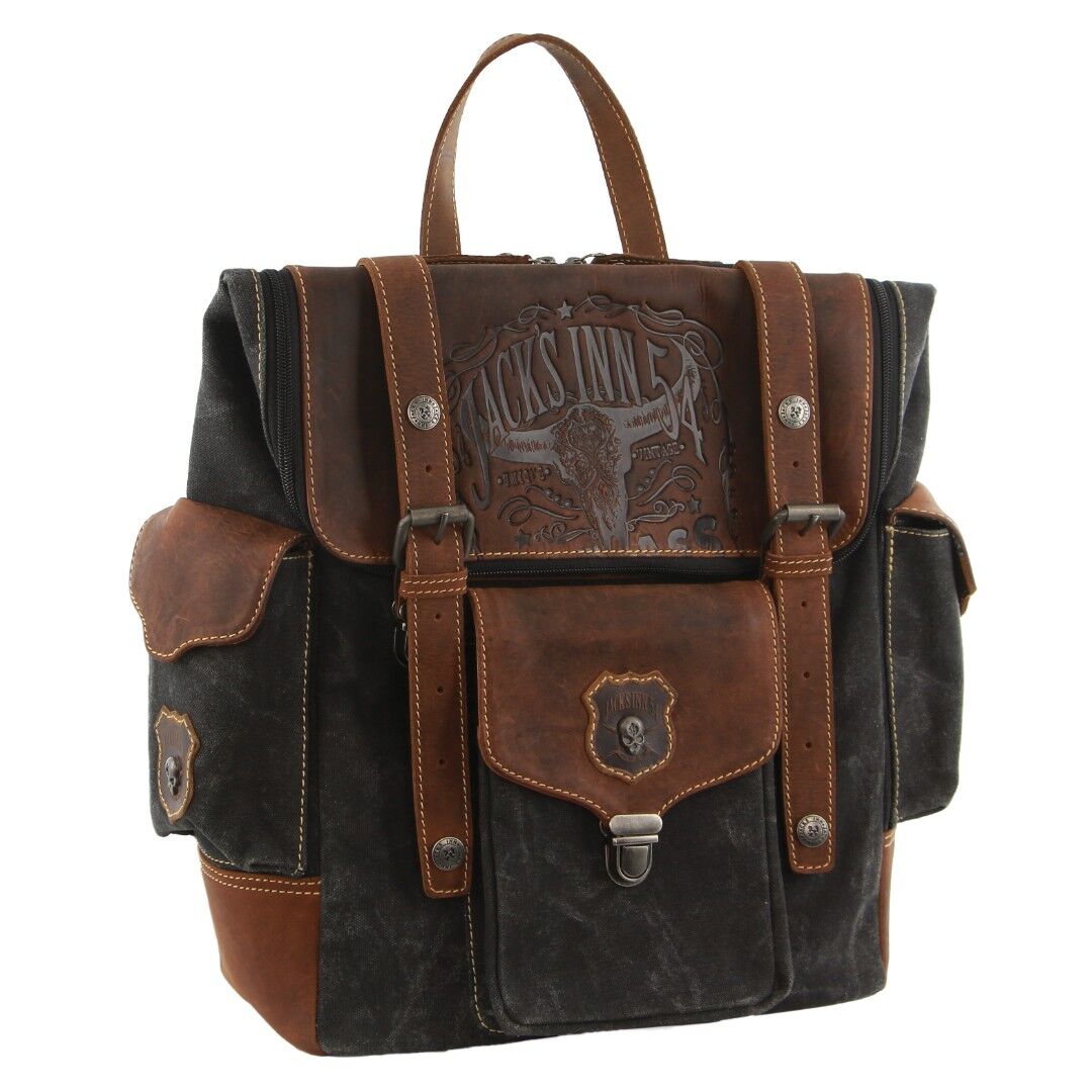 Jack's Inn Panama Canvas and Leather Backpack Bag Vintage Western in Cognac-0