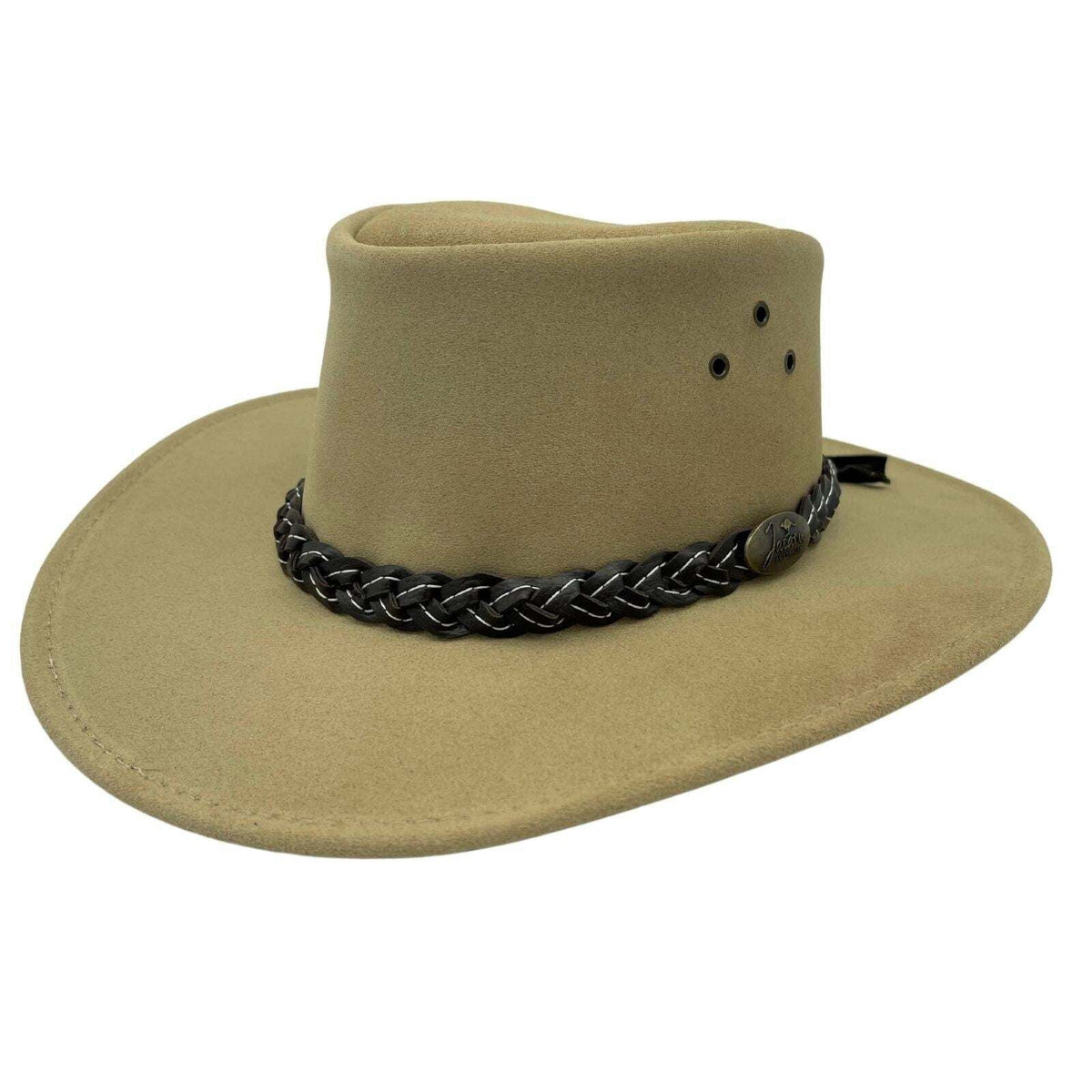 JACARU Wallaroo Suede Leather Hat UV Protection Water Resistant Wide Brim 1007 - Sand