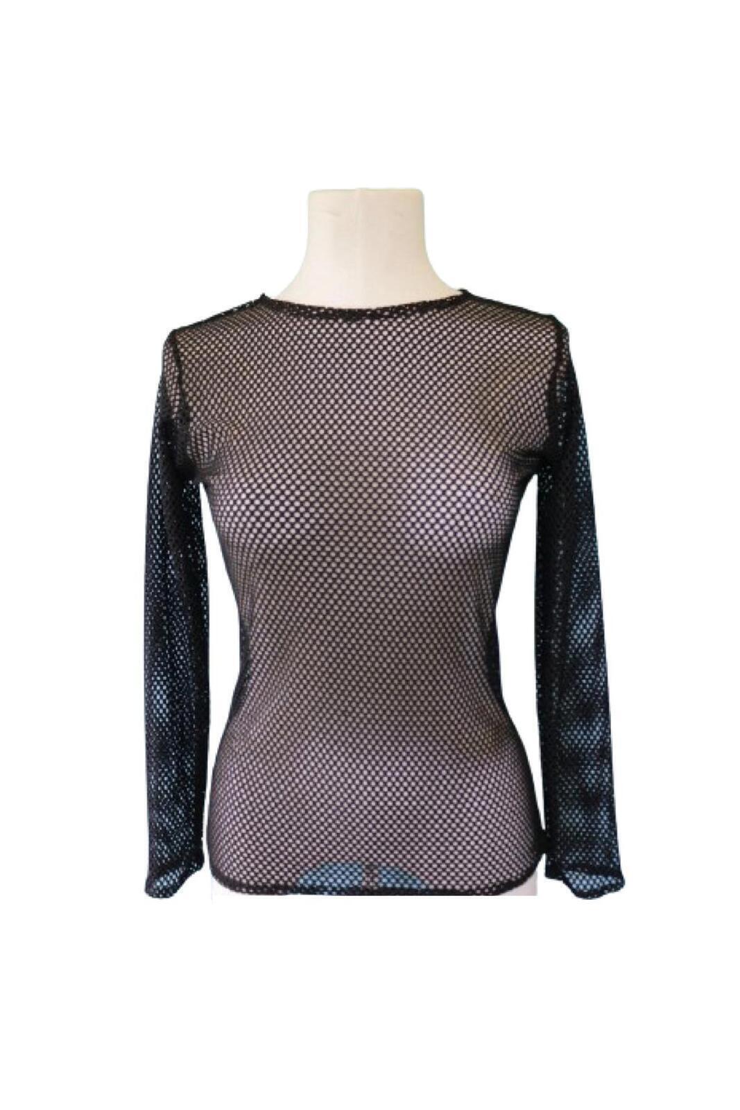 3x LONG SLEEVE FISHNET TOP Blouse T Shirt Tee Costume Party See Through-2
