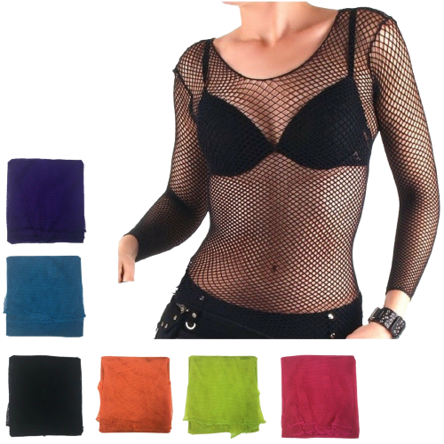 3x LONG SLEEVE FISHNET TOP Blouse T Shirt Tee Costume Party See Through-0