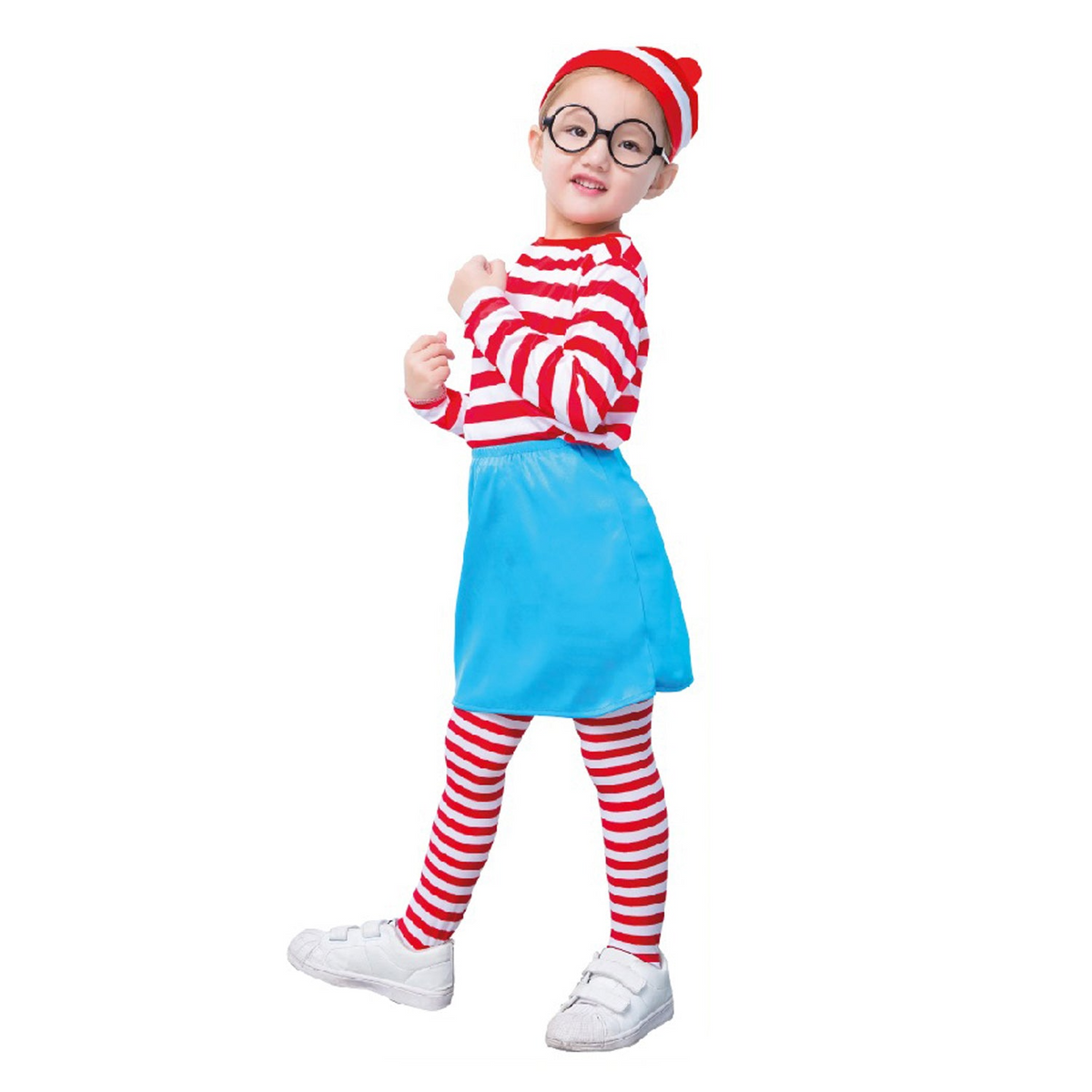 Kids Red & White Stripe Costume Full Set Party Hat Shirt Top Pants Girls Book Week Halloween