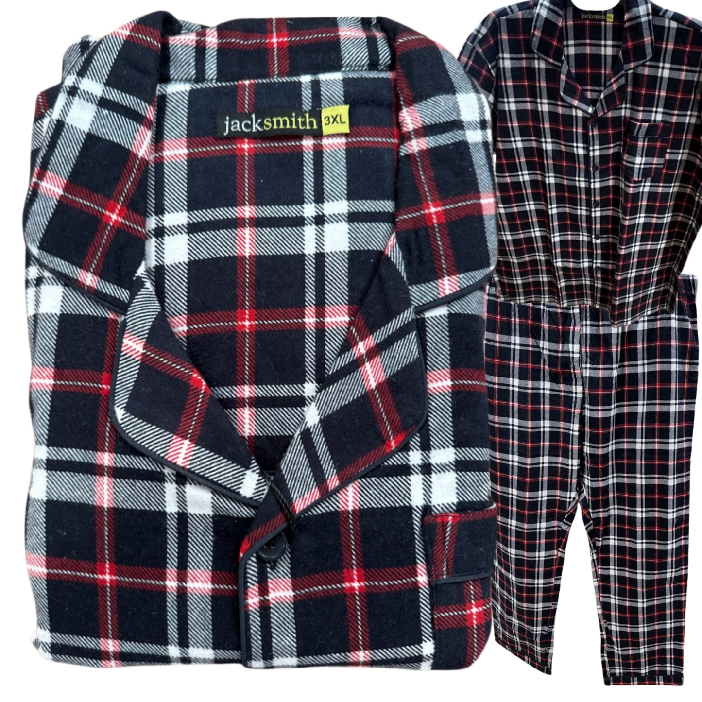 Mens Plus Size Flannelette Pyjamas 100% Cotton PJs Set Top Pants in Red Check-1