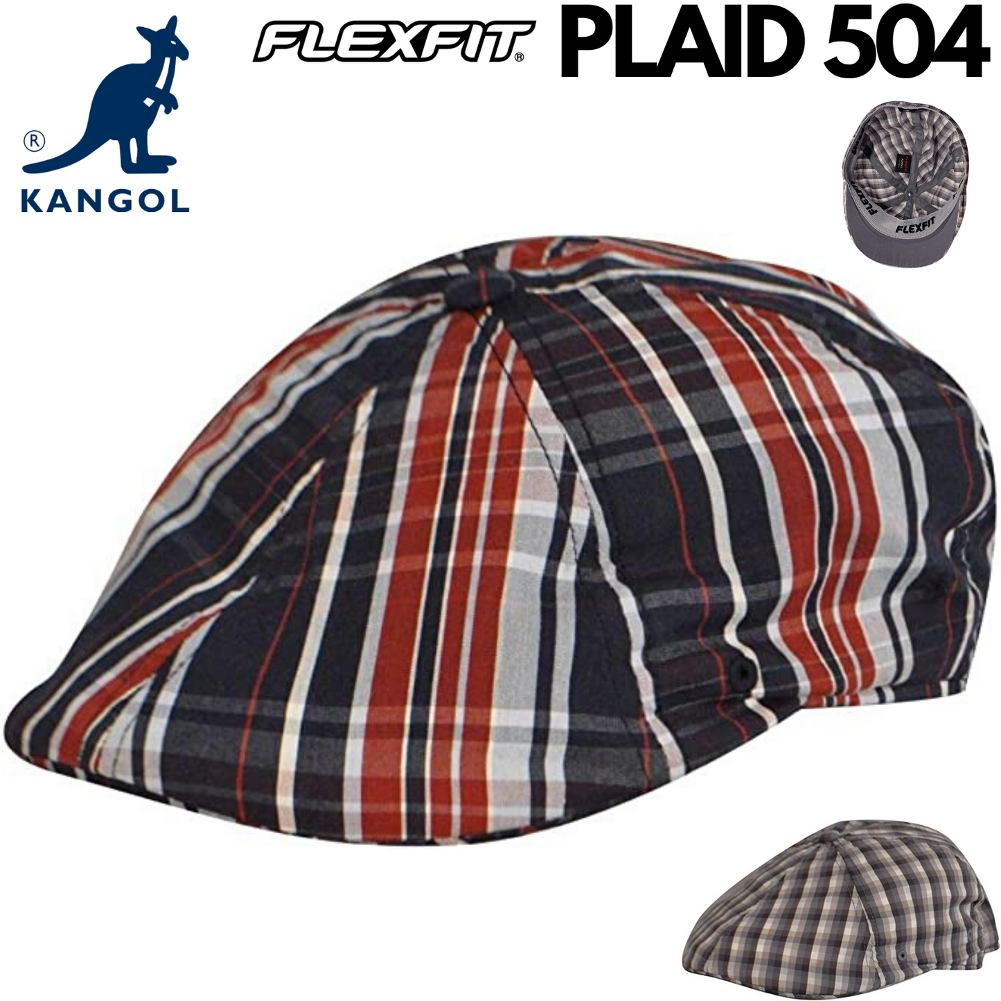 KANGOL Plaid 504 Ivy Cap Newsboy Flat Hat K1359FA FLEXFIT Light Summer Classic - Pixel Plaid - S/M