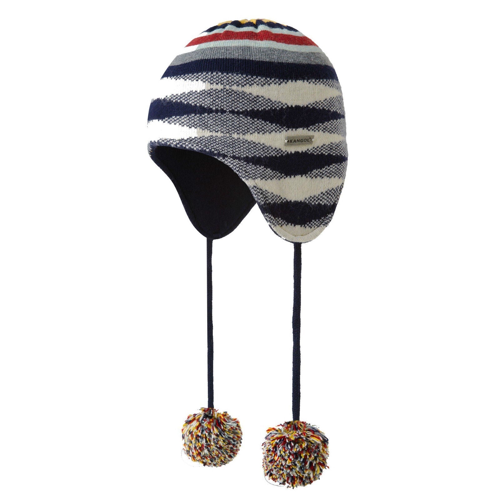 KANGOL Chameleon Earlap Beanie Hat Winter Warm Pom Pom Wool Blend - Dark Blue-1