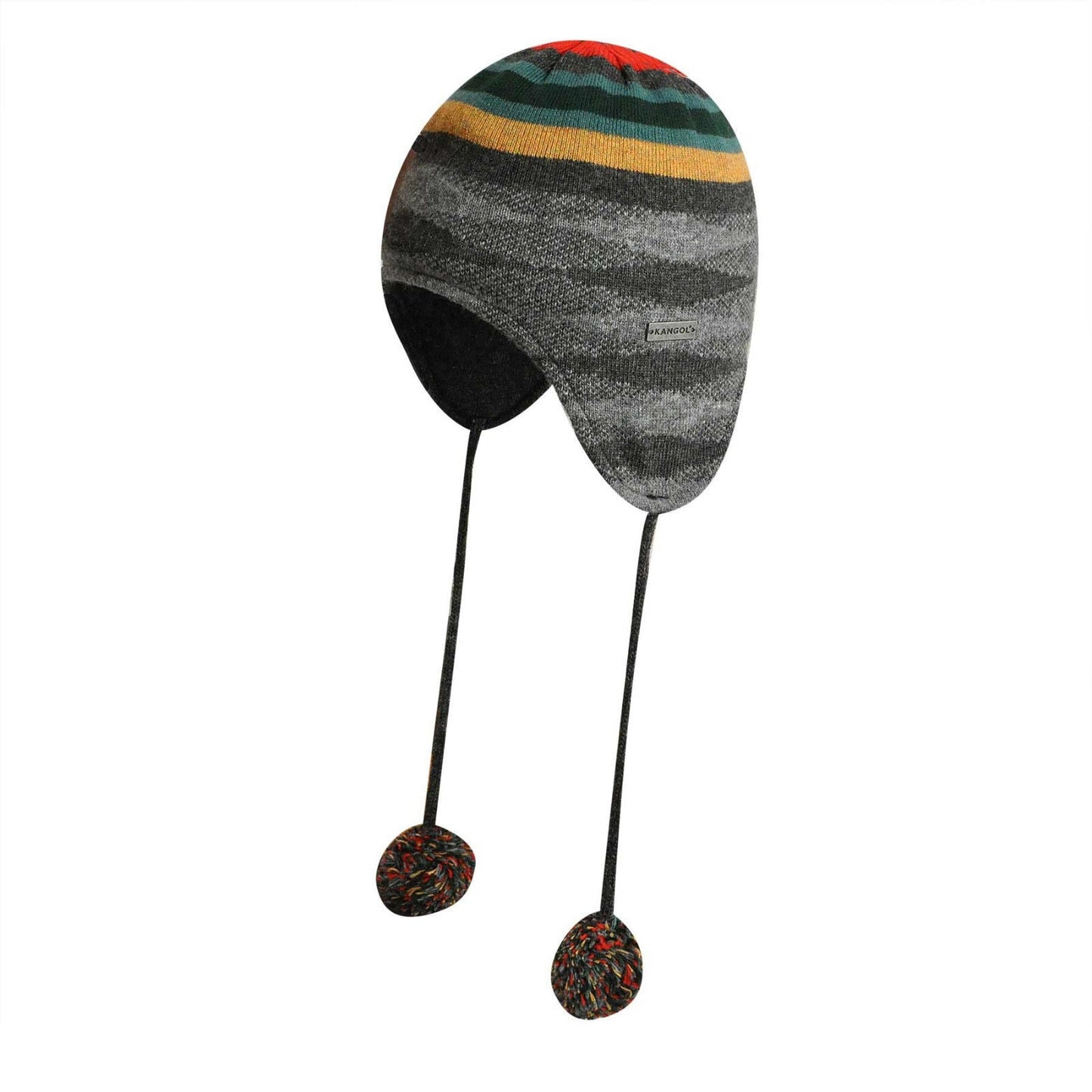 KANGOL Chameleon Earlap Beanie Hat Winter Warm Pom Pom Wool Blend - Dark Flannel-1