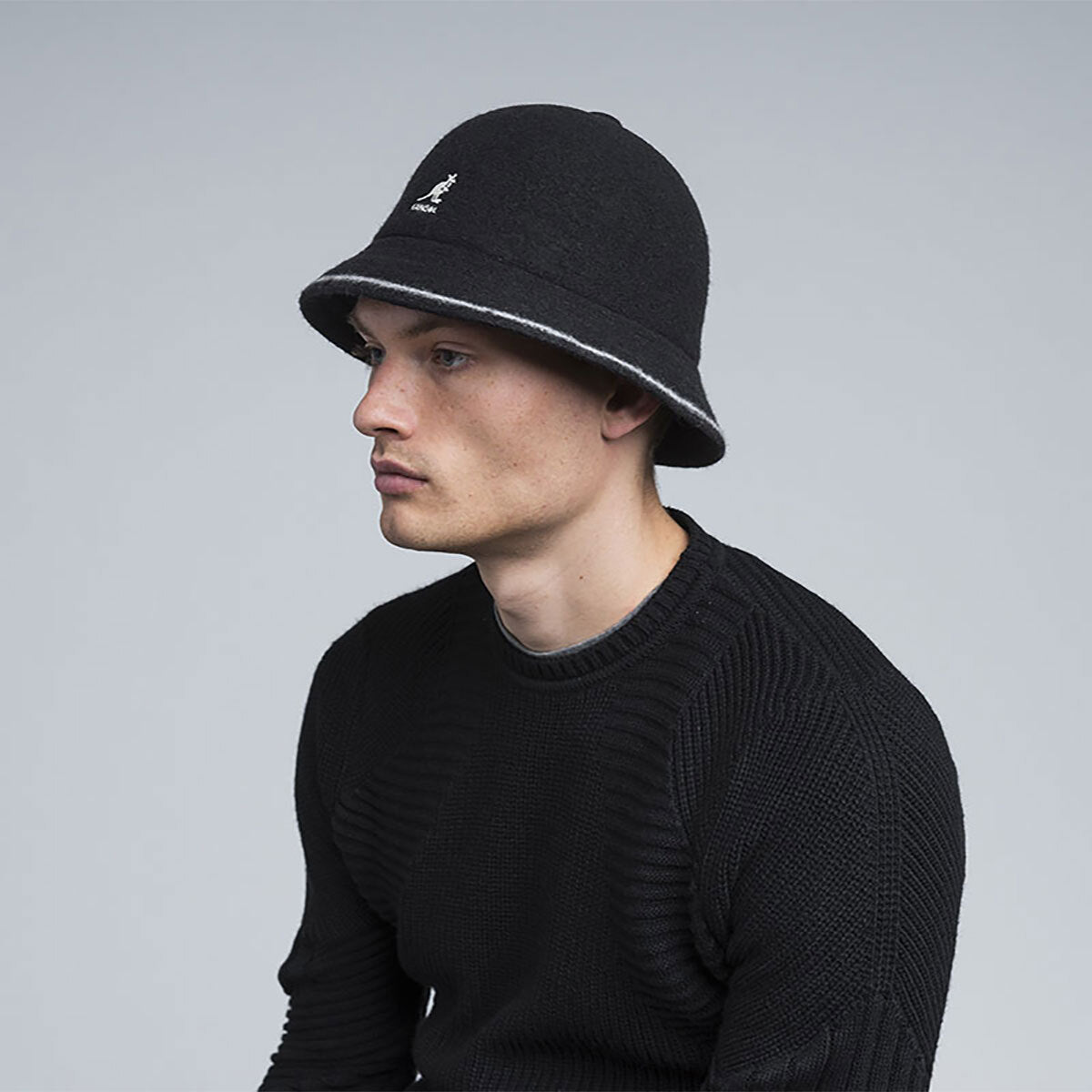 Kangol Stripe Casual Bucket Hat Wool Blend K3181ST - Black/Off White-3