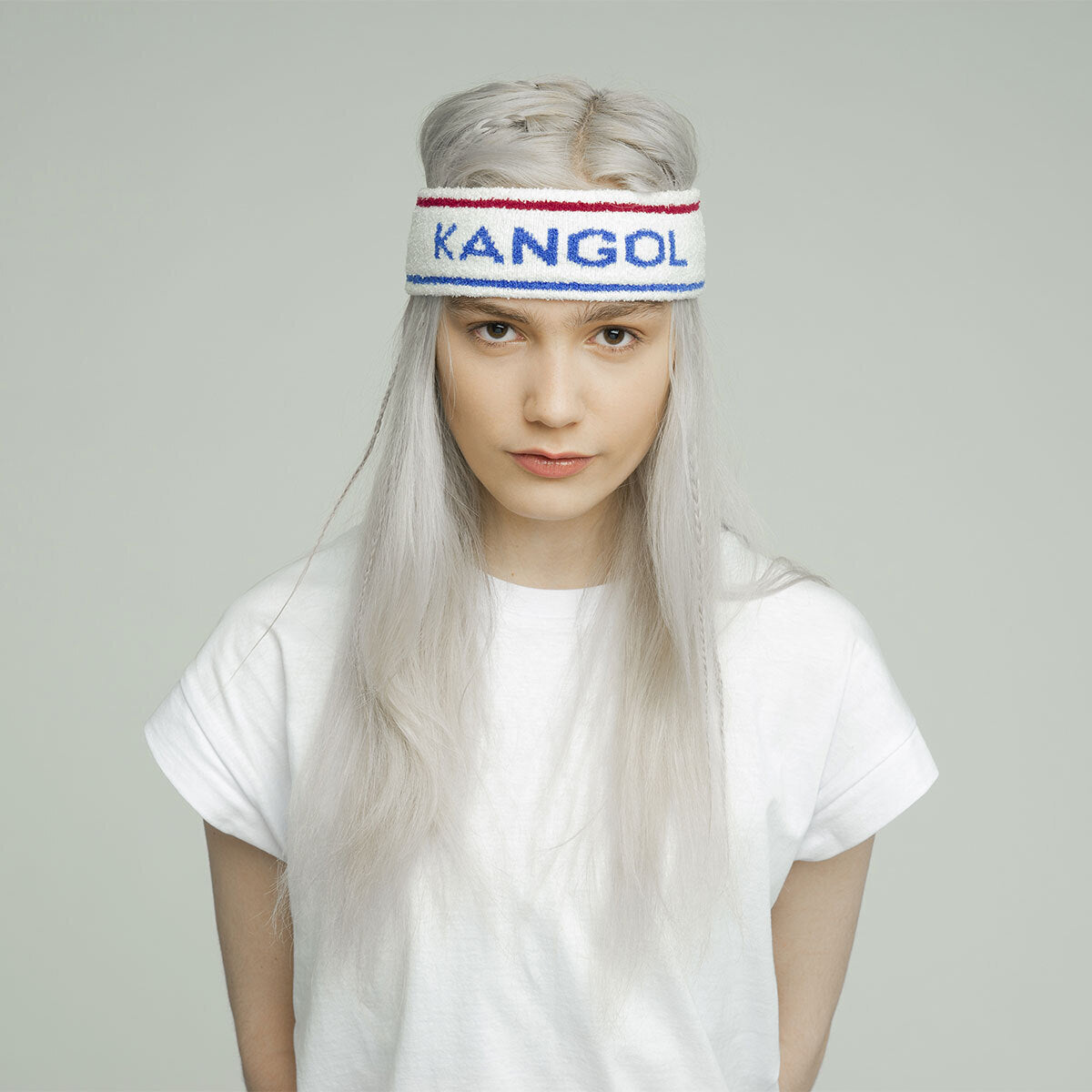 Kangol Bermuda Stripe Headband Stretch Sweatband - White/Ciano - One Size-1