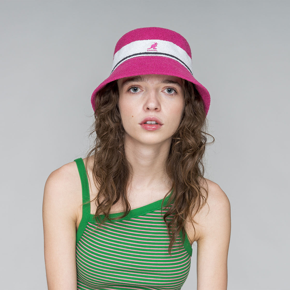 Kangol Bermuda Stripe Bucket Hat Winter Warm Cap Outdoor - Electric Pink-3