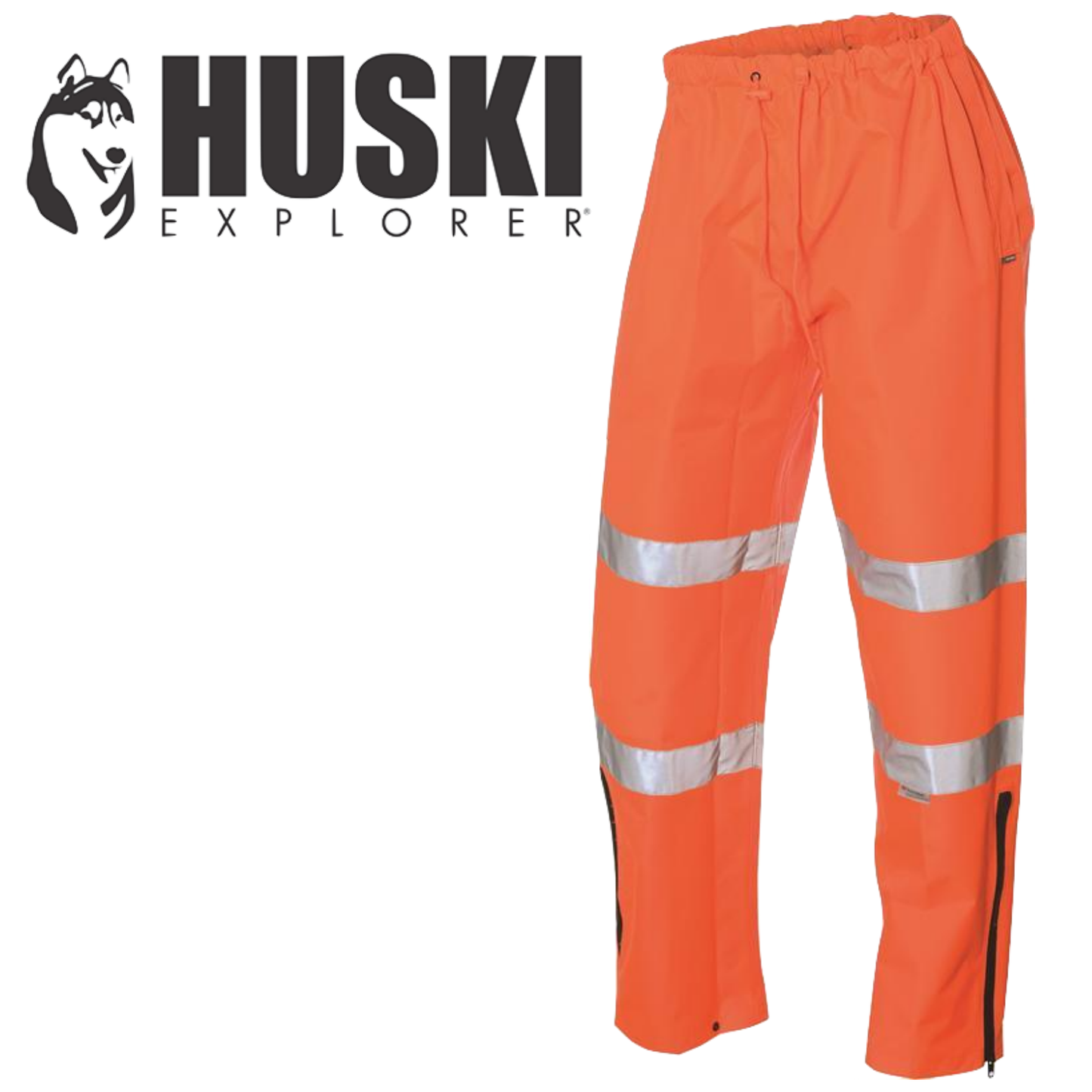 Huski Mens Tarmac Hi Vis Trousers Pants High Visibility Safety Pants - Orange-1