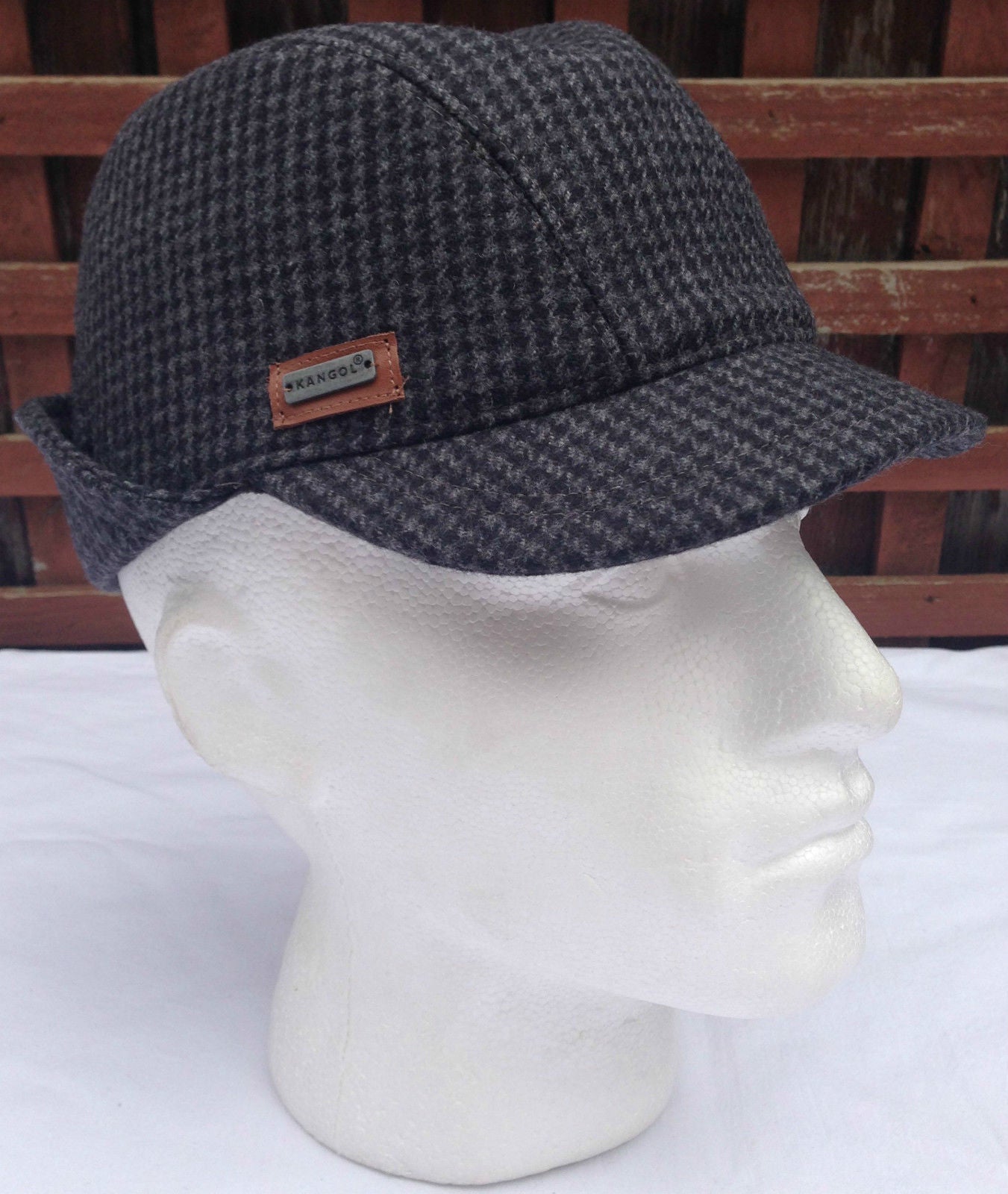 KANGOL Angle Tweed Havelock Hat - BLACK K0741LX Winter Wool Earlap MADE IN ITALY-1