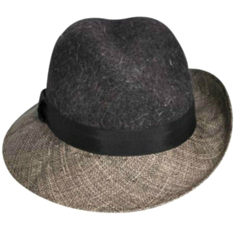 KANGOL Dapper Felt & Straw Side Sweep Black Charcoal K0820LX Wool Trilby Fedora - Black - Small-1