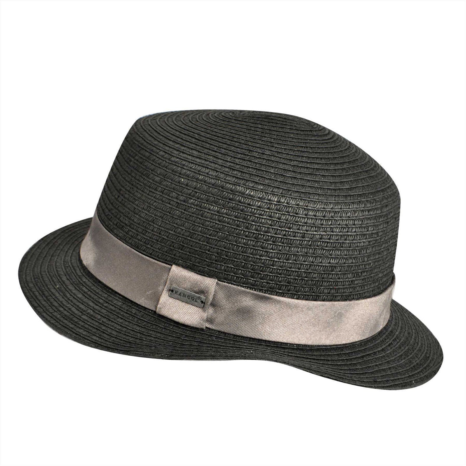 KANGOL Straw Boater Hat 100% Sun Summer Casual Bucket Cap Fedora - Black-5