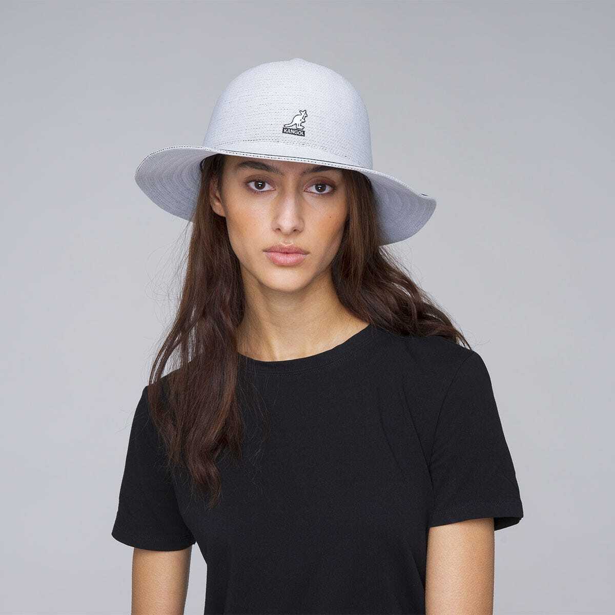 Kangol Womens Tropic Wide Brim Stripe Casual Lightweight Bucket Hat - White-3