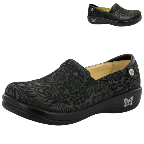 ALEGRIA Keli Nursing Shoes Slip On Womens Work Working Hospitality - Black Embossed Paisley-0