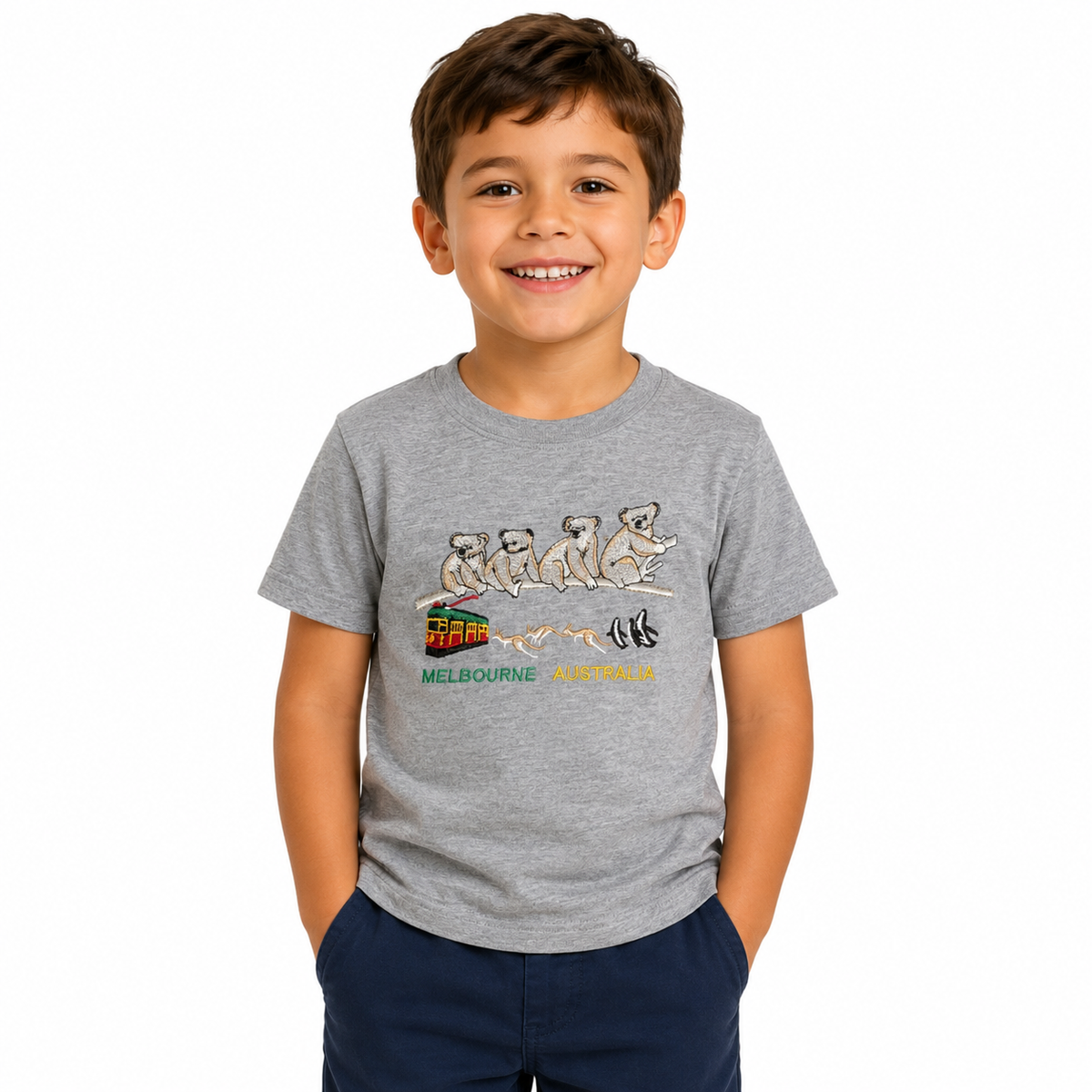 Kids 100% Cotton Australian (Melbourne) Koala T-Shirt Top Tee in Grey