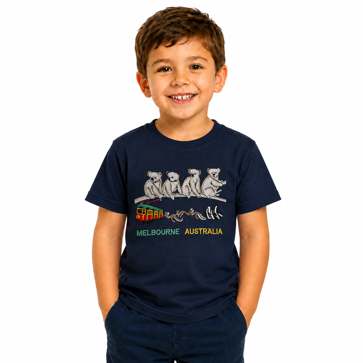 Kids 100% Cotton Australian (Melbourne) Koala T-Shirt Top Tee in Navy