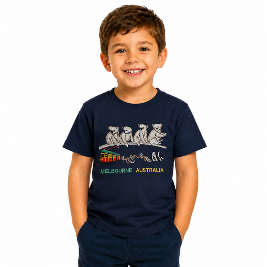 Kids 100% Cotton Australian (Melbourne) Koala T-Shirt Top Tee in Navy