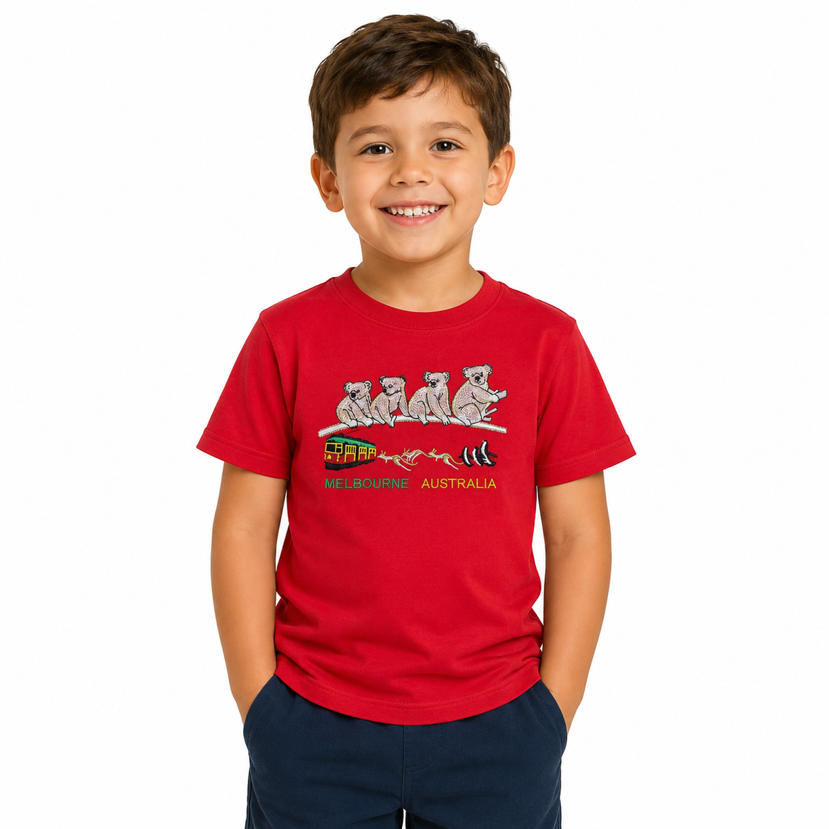 Kids 100% Cotton Australian (Melbourne) Koala T-Shirt Top Tee in Red