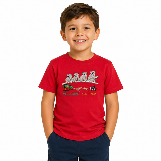 Kids 100% Cotton Australian (Melbourne) Koala T-Shirt Top Tee in Red