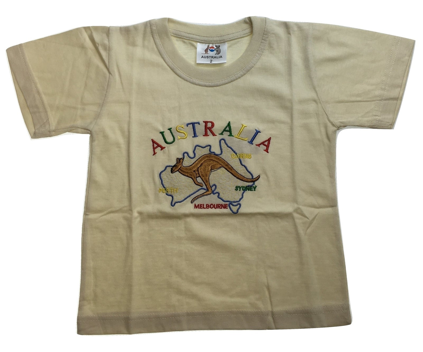 Kids Australia Kangaroo T Shirt Tee Childrens Child 100% Cotton Top - Beige-0