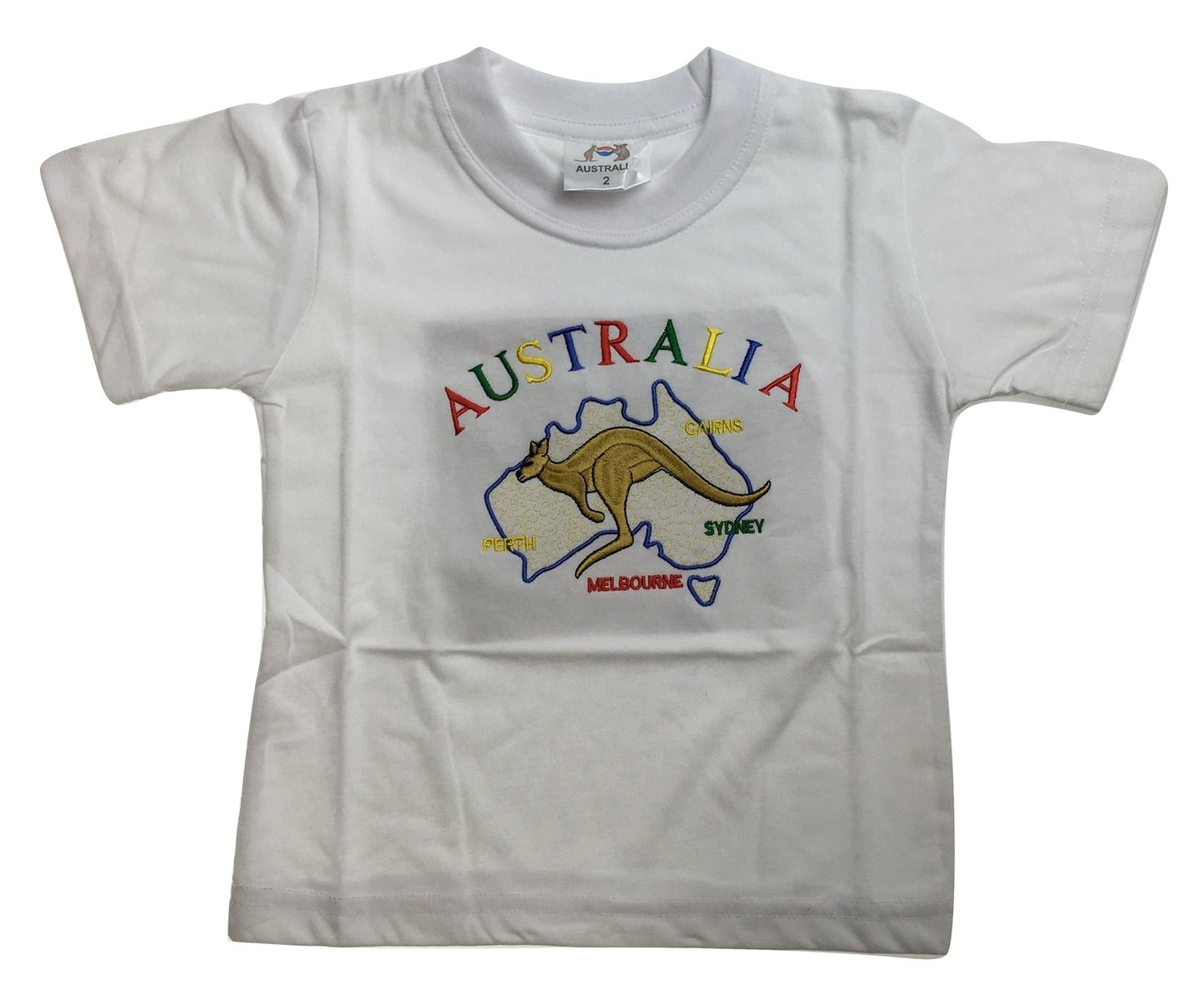 Kids Australian Souvenir Kangaroo T Shirt - White (100% Cotton Childrens Tee Top)-1