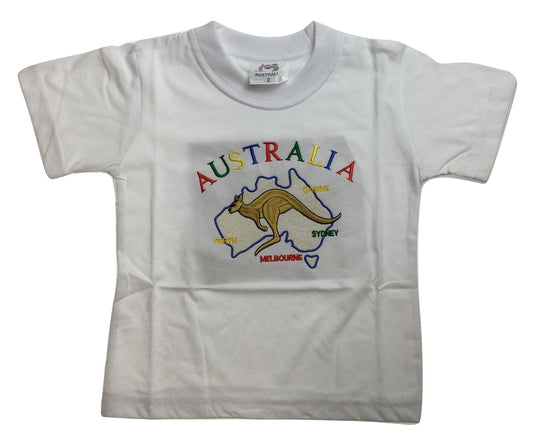 Kids Australian Souvenir Kangaroo T Shirt - White (100% Cotton Childrens Tee Top)-0