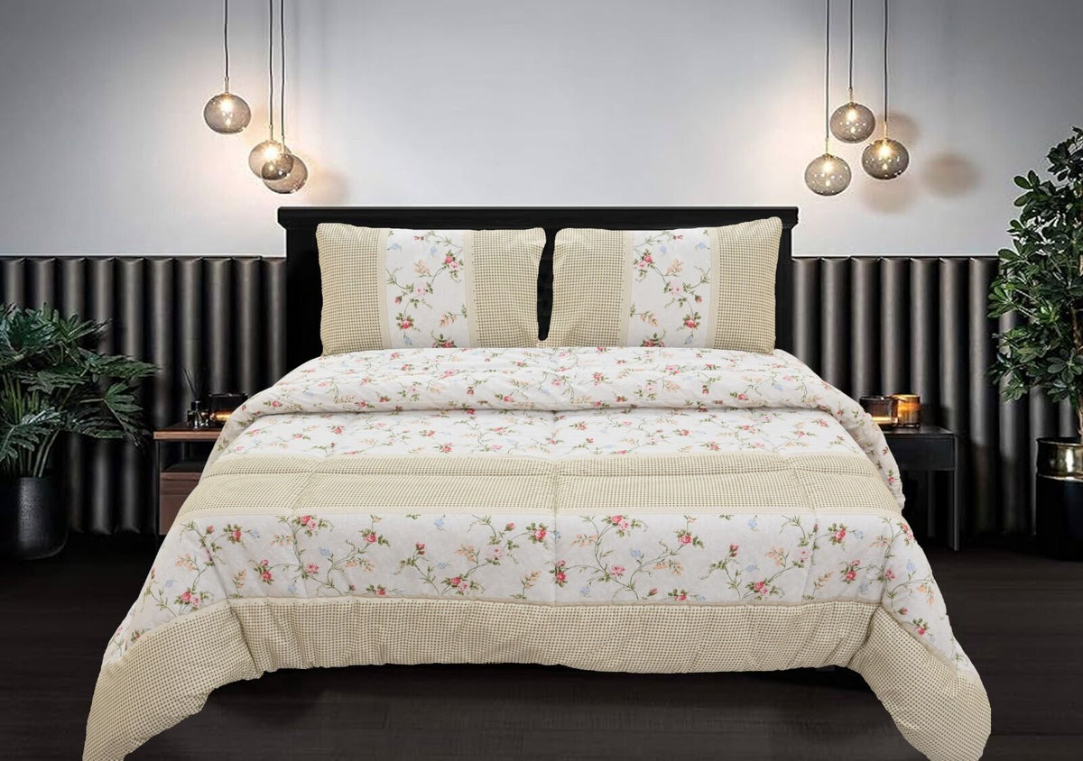 King Comforter Set with 2 Pillow Cases in Floral Print