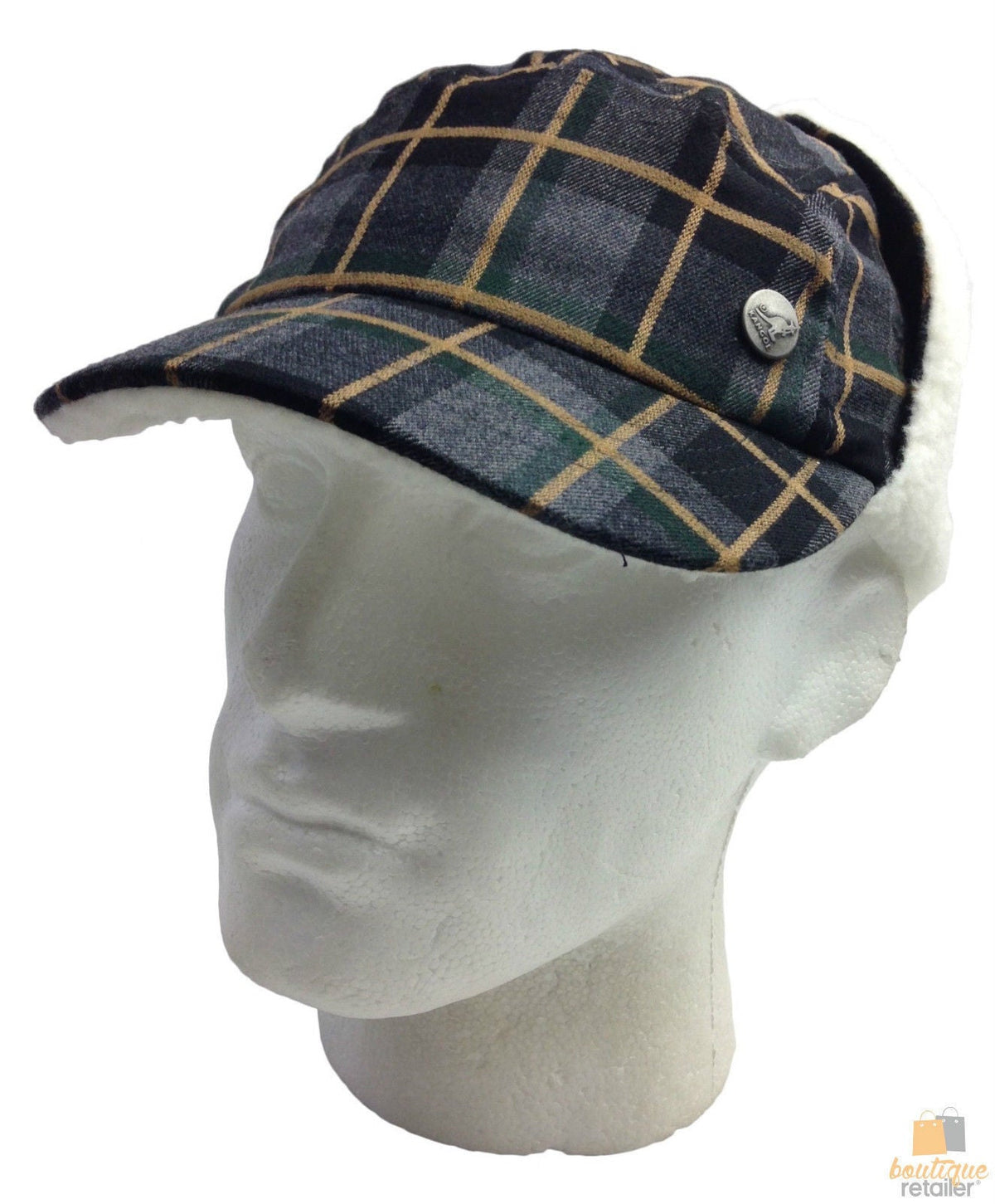 Plaid Supre Trapper Ushanka Hat Sherpa Lined Winter Ear Flap Cap - Grey/Black