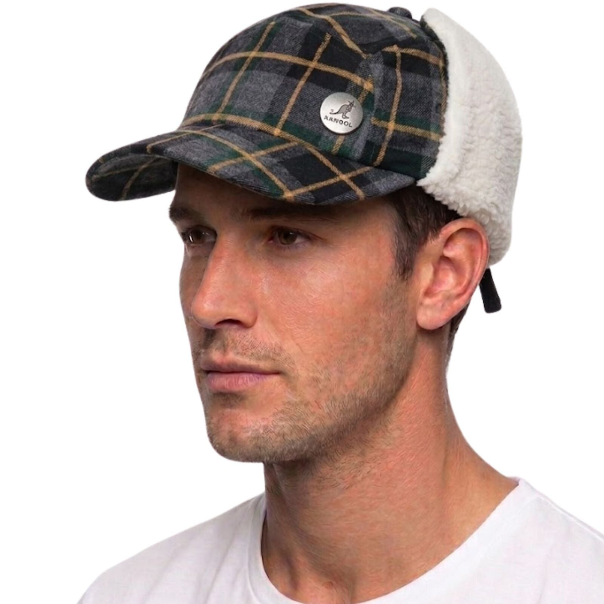 Plaid Supre Trapper Ushanka Hat Sherpa Lined Winter Ear Flap Cap - Grey/Black