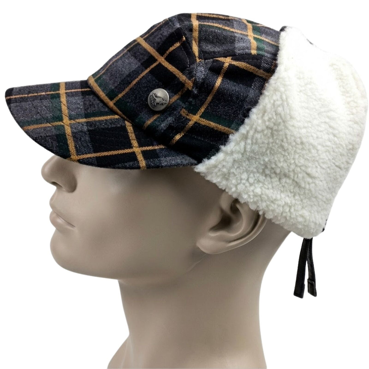 Plaid Supre Trapper Ushanka Hat Sherpa Lined Winter Ear Flap Cap - Grey/Black