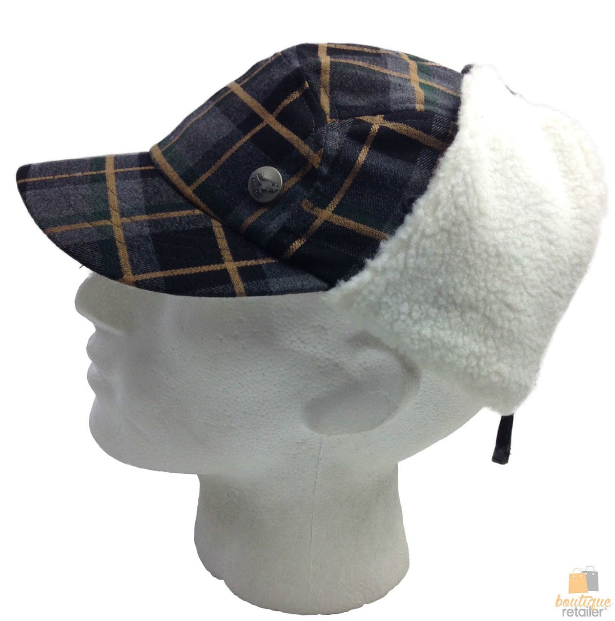 Plaid Supre Trapper Ushanka Hat Sherpa Lined Winter Ear Flap Cap - Grey/Black