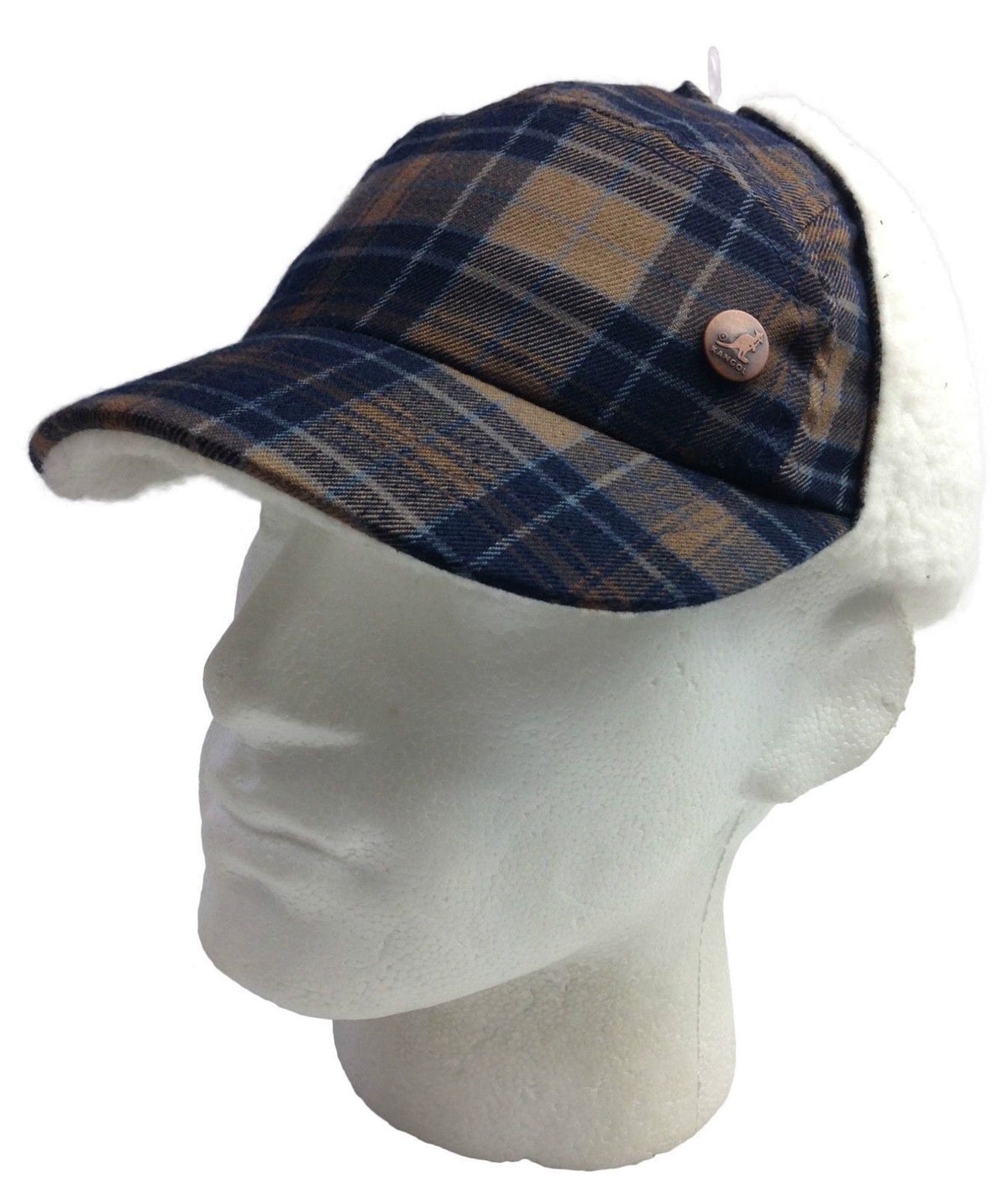 Plaid Supre Trapper Ushanka Hat Sherpa Lined Winter Ear Flap Cap - Navy/Khaki