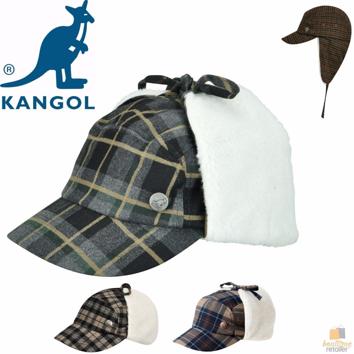 Plaid Supre Trapper Ushanka Hat Sherpa Lined Winter Ear Flap Cap - Black/Grey