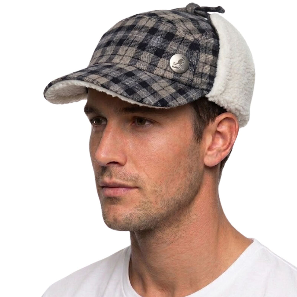 Plaid Supre Trapper Ushanka Hat Sherpa Lined Winter Ear Flap Cap - Black/Grey