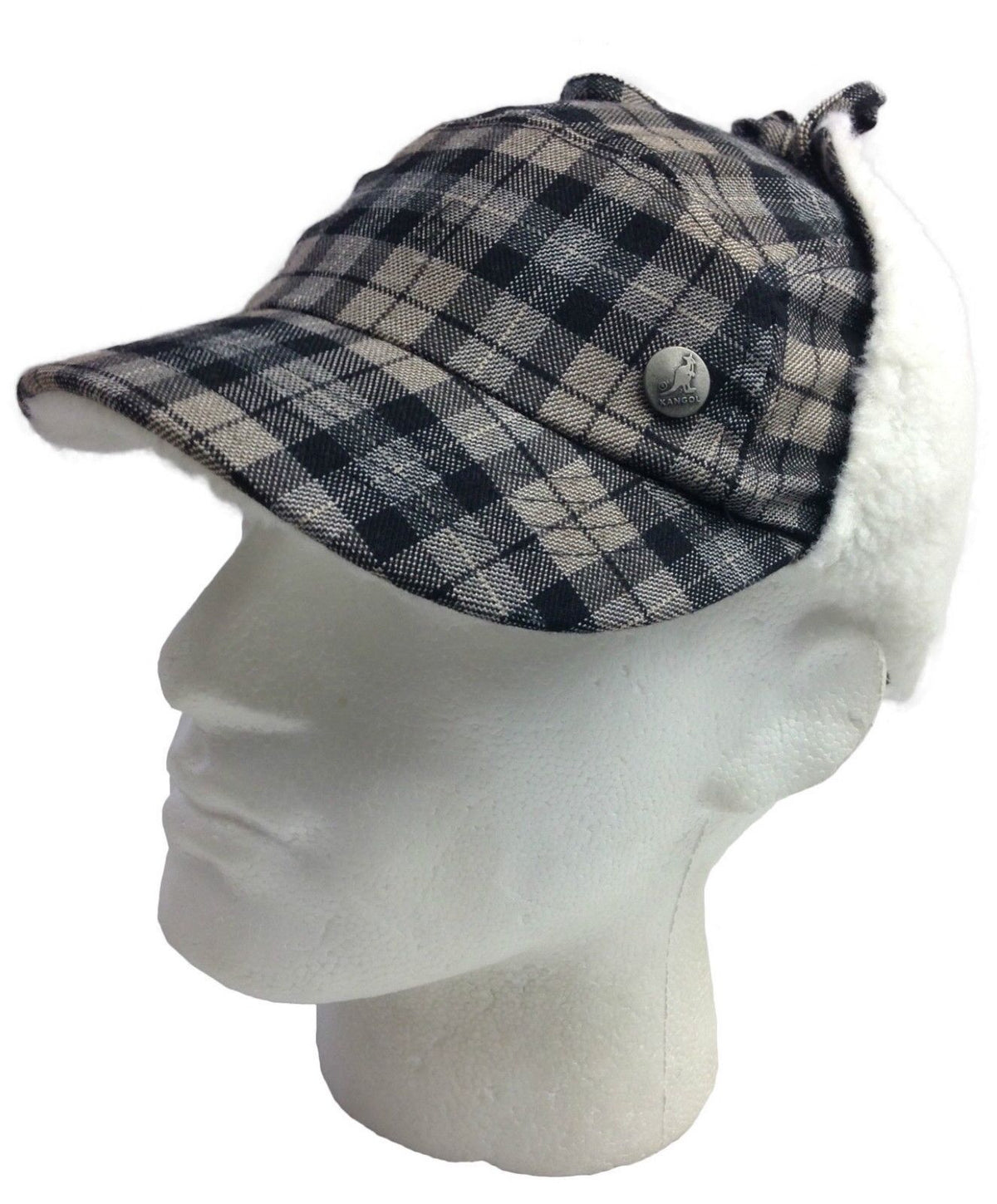 Plaid Supre Trapper Ushanka Hat Sherpa Lined Winter Ear Flap Cap - Black/Grey