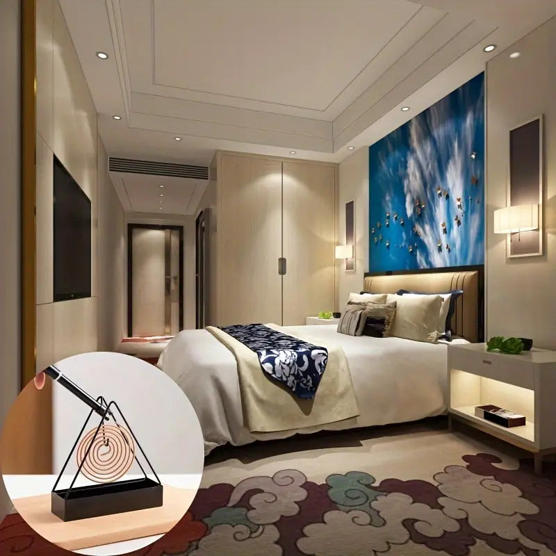 Green Metal Mosquito Incense Holder Nordic Design with Ash Tray for Home & Hotel