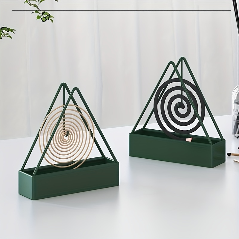 Green Metal Mosquito Incense Holder Nordic Design with Ash Tray for Home & Hotel