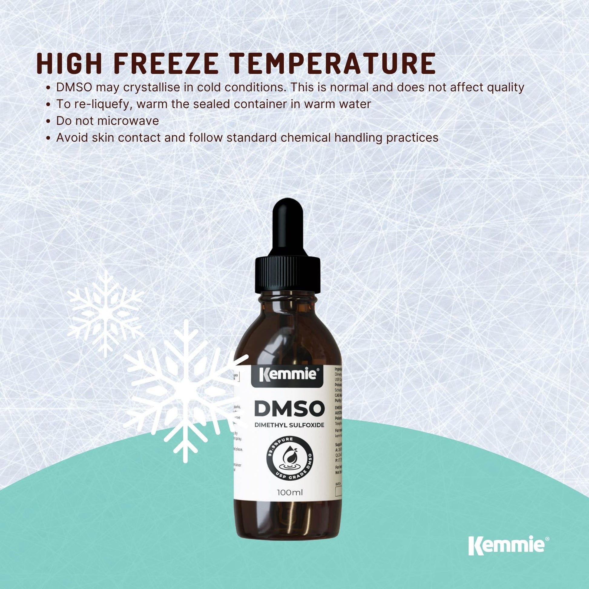 Kemmie 100ml DMSO Liquid 99.9% - Pure USP Grade Dimethyl Sulfoxide Dropper-3