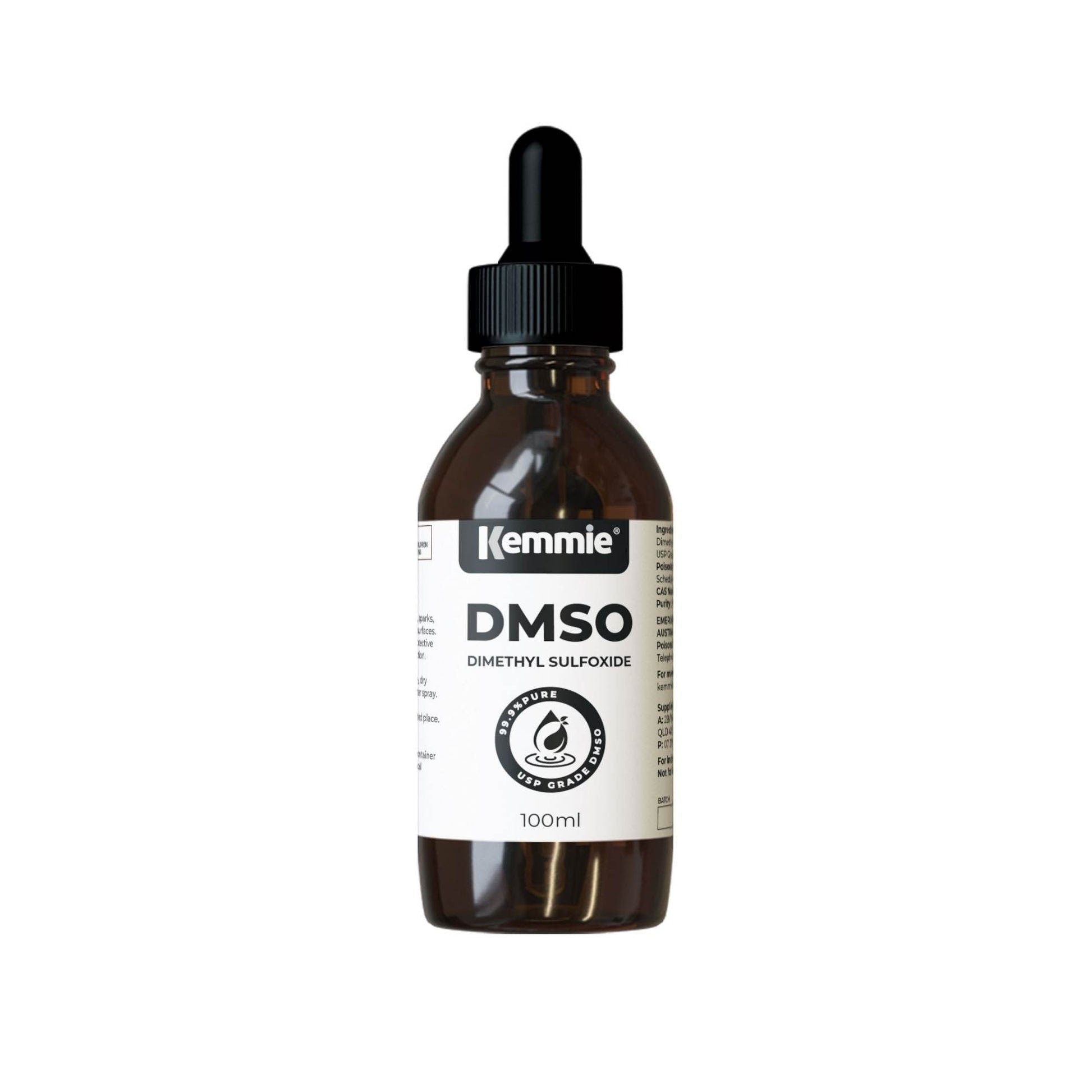 Kemmie 100ml DMSO Liquid 99.9% - Pure USP Grade Dimethyl Sulfoxide Dropper-0